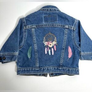 Vtg Levis Trucker Jacket 12 Mo Denim Made 80s 90s Embroidered Feather Aztec